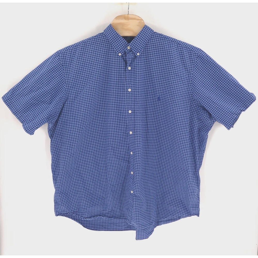 Ralph Lauren Shirt Mens 3XB Blue Plaid Cotton Big Stretch Short Sleeve